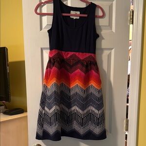 Chevron Navy Patterned Sleeveless Dress